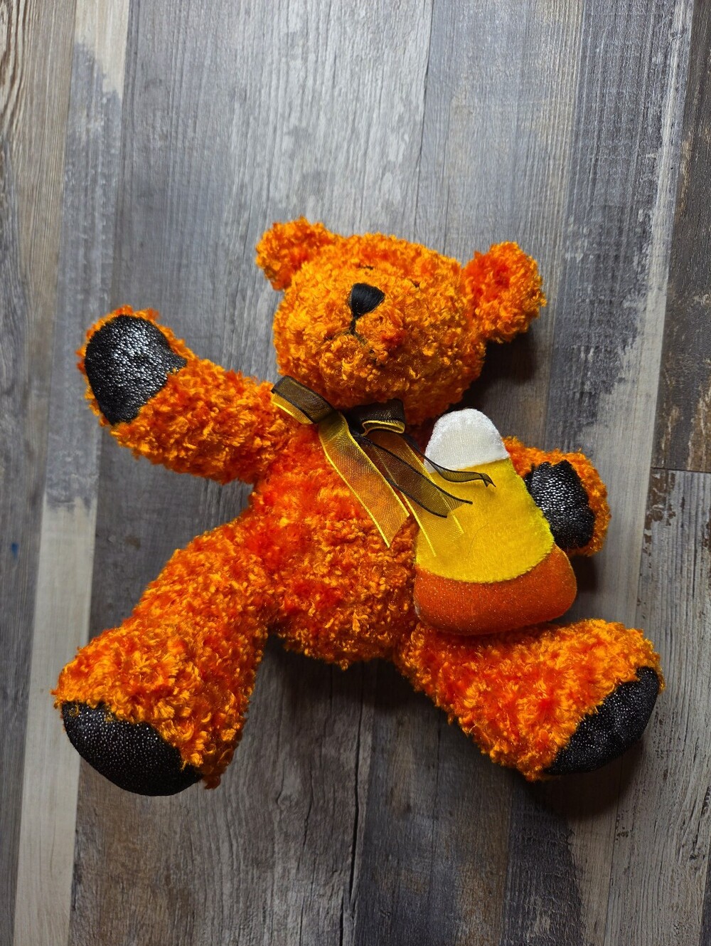 Vintage Halloween Dan Dee Stuffie Orange Teddy Bear Candy Corn Plush Plushie